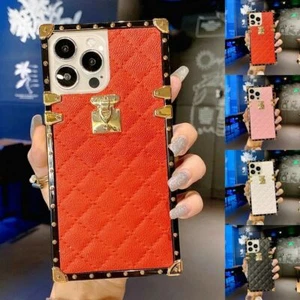Grid Leather Luxury Phone Case For iPhone XS XR 6 7 8 SE 11 12 13 14 15 Pro Max - Picture 1 of 20