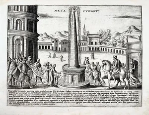 1624 Lauro, Meta Sudan, vicino Colosseo, Roma Italia, incisione su rame - Foto 1 di 4
