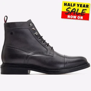 Base London Henderson Hombres Vestido Formal Cuero Moda Botines Gris - Imagen 1 de 5