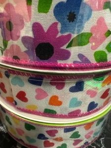 1 New 50 yards. flower floral PRINT WIRE EDGE RIBBON 1.5" Width - Picture 1 of 10