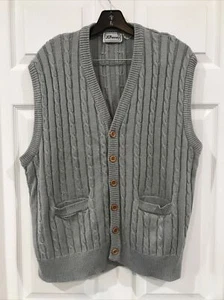 JC Penney Vintage Pullover Weste Herren Opa Knopfleiste Zopfmuster L - Bild 1 von 6