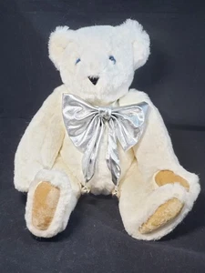 Vintage Vermont Teddybär weiß metallic silber Schleife & Glockengelenke 18 Zoll groß - Bild 1 von 7
