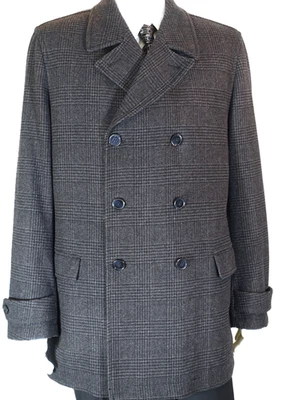 SAKS 5º AVE ~ ¡COMO NUEVO!!~CHAQUE HOMBRE 46 GRIS/NEGRO HUESO H A CUADROS MEZCLA DE LANA AJUSTE Foto 1 de 4