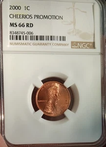 2000 US MINT CENT CHEERIOS PROMOTION NGC MS67 RD LINCOLN PENNY #006 - Picture 1 of 5