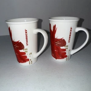 2er Set Starbucks Kaffeebecher rot weiß Starburst Tasse 12 oz Sammlerstück 2014 - Bild 1 von 8