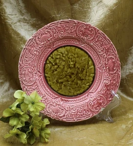 Antique Villeroy & Boch Majolica Plate 8" Pink and Green Girl on Swing 1800s - Picture 1 of 15
