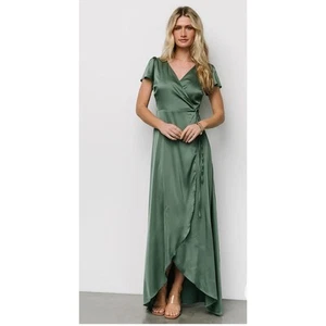 Maxi Vestido Formal Boda Born Krystal Satinado L Verde Salvia Born - Imagen 1 de 8