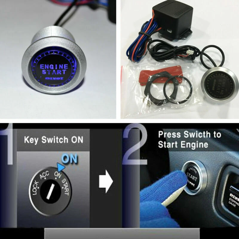 Kit táctil de arranque de encendido interruptor automático botón de arranque de motor SUV azul 12V Foto 1 de 4