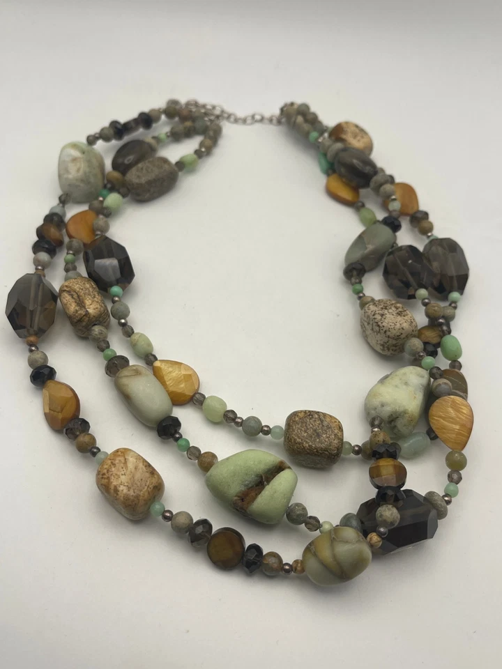 Colar de pedras preciosas com miçangas de várias vertentes prata esterlina 925 fecho lagosta - Imagem 1 de 4