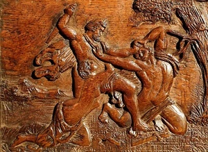 18thC Antique Carved Oak Panel of Paris rescued by Aphrodite from Menelaus @Troy - Picture 1 of 5