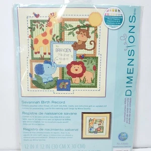 Dimensions Savannah Birth Record Counted Cross Stitch Zoo Animal12"x12" 70-73543 - Bild 1 von 5