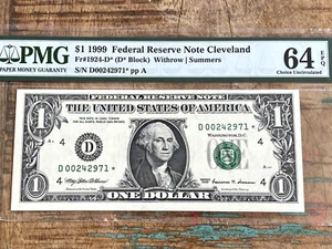 $1 1999 1924-D* Cleveland FRN PMG 64EPQ - RUN 1 320K Print STAR - Picture 1 of 2