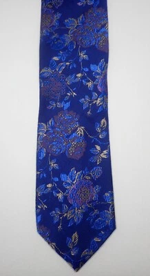 PAUL FREDRICK AZUL con FLORES Y HOJAS TEJIDAS 100% SEDA CORBATA 64" Foto 1 de 4