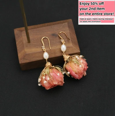 Natural Freshwater Pearl Earrings Bohemian Baroque Real Flower Drop 925 Silver - Image 1 of 4