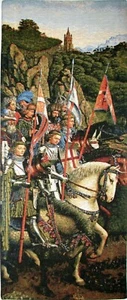 KNIGHTS OF CHRIST 82X35CM BELGIAN TAPESTRY WALL HANGING, FULLY LINED, ROD SLEEVE - Picture 1 of 7