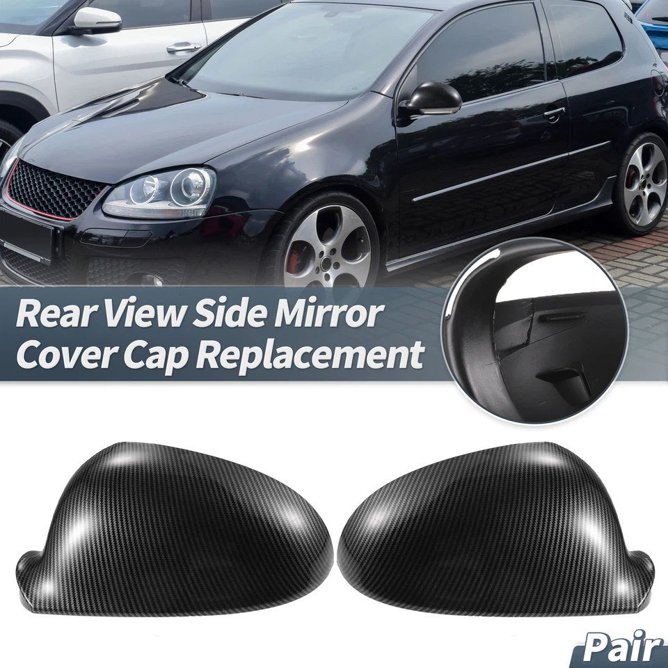 Pair Rearview Mirror Cover Cap Black Carbon Fiber for Volkswagen Golf 5 GTI MK5 - Image 1 of 4