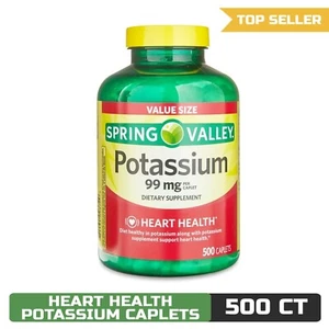 Spring Valley Potassium Caplets Dietary Supplement Value Size, 99 mg, 500 Count - Picture 1 of 5