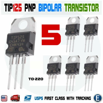 5pcs TIP125 Darlington Power Transistor Bipolar PNP 5A 60V 65W TO-220 ST - Image 1 of 4