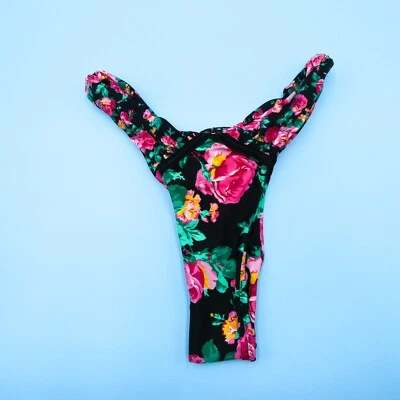 Parte inferior de bikini brasileña For Love & Lemons XS negra floral cintura alta hipster nueva Foto 1 de 4