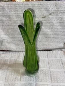 Vintage Green Hand blown Glass Bud Vase 9” Murano Style - Picture 1 of 6