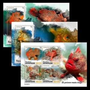 Red Handfish Fishes MNH Stamps 2023 Central African M/S + 2 S/S - Picture 1 of 4