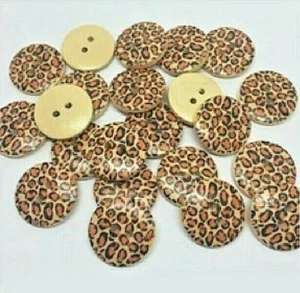 Pkg of 10 LEOPARD PRINT 2-hole Wood Buttons 11/16" (18mm) Craft (1076) - Picture 1 of 2
