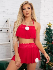 Mujer-Pompón-Pompón-Decoración-Navidad-Lencería-Babydoll-Ropa de dormir-Santa-Disfraz-XXL - Imagen 1 de 4