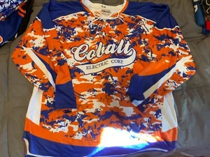 Ice Hockey Rec League 9 Jersey lot , 8 + 1 Goalie jersey Blue Orange White Camo - Picture 1 of 12