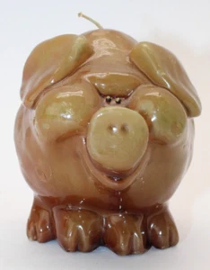 Vintage Handcrafted Piggy Candle Whimsical Stylized Brown Unlit Unscented - Picture 1 of 9