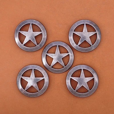 10PCS 31 MM ANTIQUE SILVER WESTERN RODEO STAR CONCHOS SCREWBACK FOR LEATHERCRAFT - Image 1 of 4