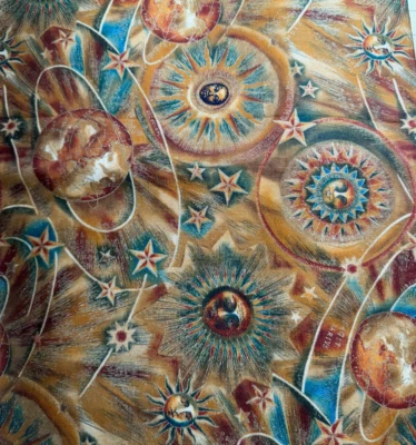 Cotton Quilt Fabric 2 yards Astrology Stars Space Gilded Gold Craft Material - Image 1 of 4