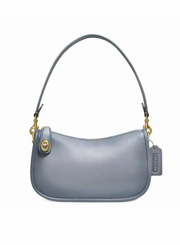 Borsa a tracolla Coach Swinger nuova con etichette in pelle granito ottone C0638