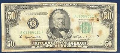 1950 $50 FEDERAL RESERVE NOTE NEW YORK B 01954011 A - Image 1 of 2