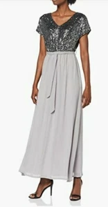 Mela London Uk 8 / 10 Grey Silver Sequin Maxi Dress Occasion EU 36 US 4 NEW - Picture 1 of 11