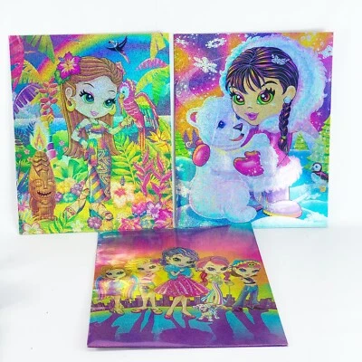 Lisa Frank Pocket Folder Glitter Rainbow Girls Animals Lot 3 NEW & UNPUNCHED A - Image 1 of 4