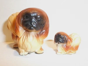 VINTAGE JAPAN BONE CHINA MINIATURE PEKINGESE DOG AND PUPPY FIGURINES - Picture 1 of 6