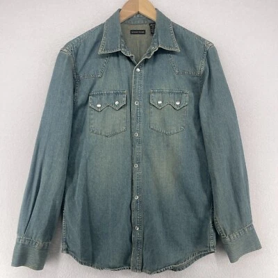 STRUCTURE Shirt Mens S Denim Western Utility Jean Pearl Snap Cotton Blue Vintage - Image 1 of 4