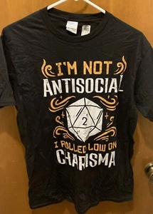 Not Anti Social Low Charisma Funny RPG Gamer T-shirt - Picture 1 of 3