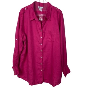 Blusa túnica de lino rosa Soft Surroundings 3X manga con lengüeta enrollable con botones fucsia - Imagen 1 de 7