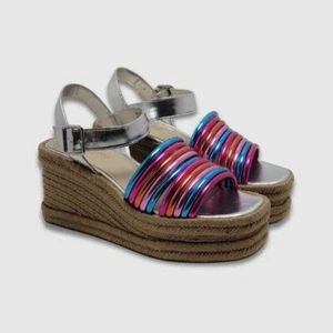 Kenneth Cole Shelby Espadrille Platform Wedge Sandals Metallic Multi Size 8.5 M - Picture 1 of 13