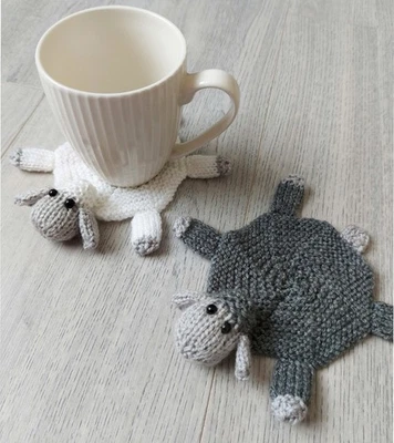 Knitting Pattern Sheep Coaster Easy Beginners Farm Animal Novelty Mug Mat 10cm - Image 1 of 4