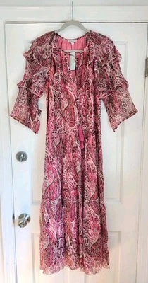 Maxi Vestido Pequeño DEBBIE KATZ Mariah Paisley Rosa Metálico Gasa Boho Breezy  Foto 1 de 4