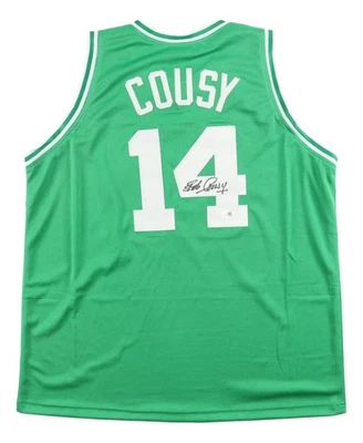 Bob Cousy Boston Firmado Camiseta de baloncesto verde JSA QR Holograma Foto 1 de 3