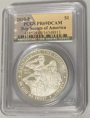 2010 P Boy Scouts Of America US $1 Silver Coin Graded PCGS PROOF 69 Deep Cameo - Image 1 of 2