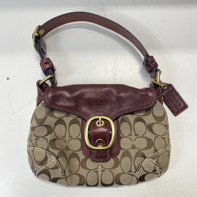 Coach Burgundy Leather & Brown Signature Shoulder Bag - Image 1 of 4