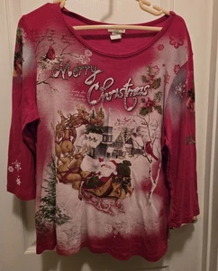 Studio Gem Weihnachten T-Shirt Damen 2XL rot Weihnachtsmann Rentier Strass - Bild 1 von 3