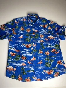 SSLR Men's Collection Tropical Flamingos Blue Hawaiian Shirt Size 2XL - Picture 1 of 5