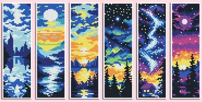 6 Printed Cross Stitch Bookmarks Kit 11 ct Fantasy Journey 6x20cm (x6) DIY UK - Image 1 of 4