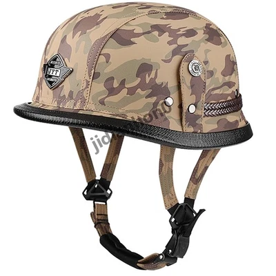 Кожаный мотоциклетный шлем немецкая половина для круизера чоппера скутера камуфляж DOT - Изображение 1 из 4