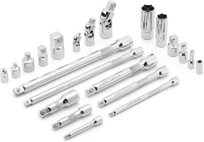 22 Pieces Drive Socket Tool Accessory Kit, Including 1/4" 3/8" 1/2" Extension Ba - Image 1 of 4
